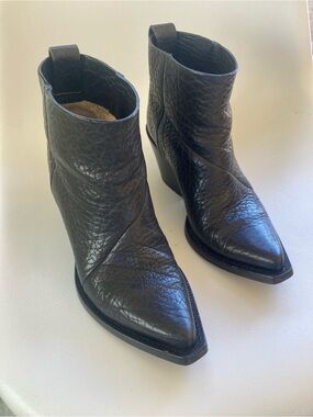 Acne Black Textured Leather Pointed toe ankle Boots